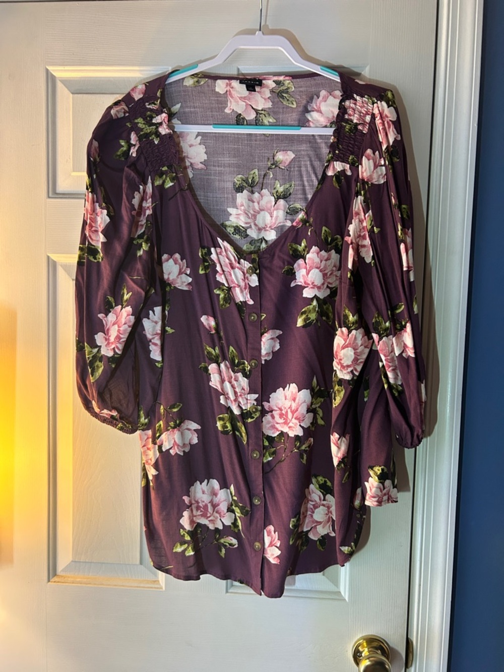 torrid Purple Floral Button-Front Peasant Blouse